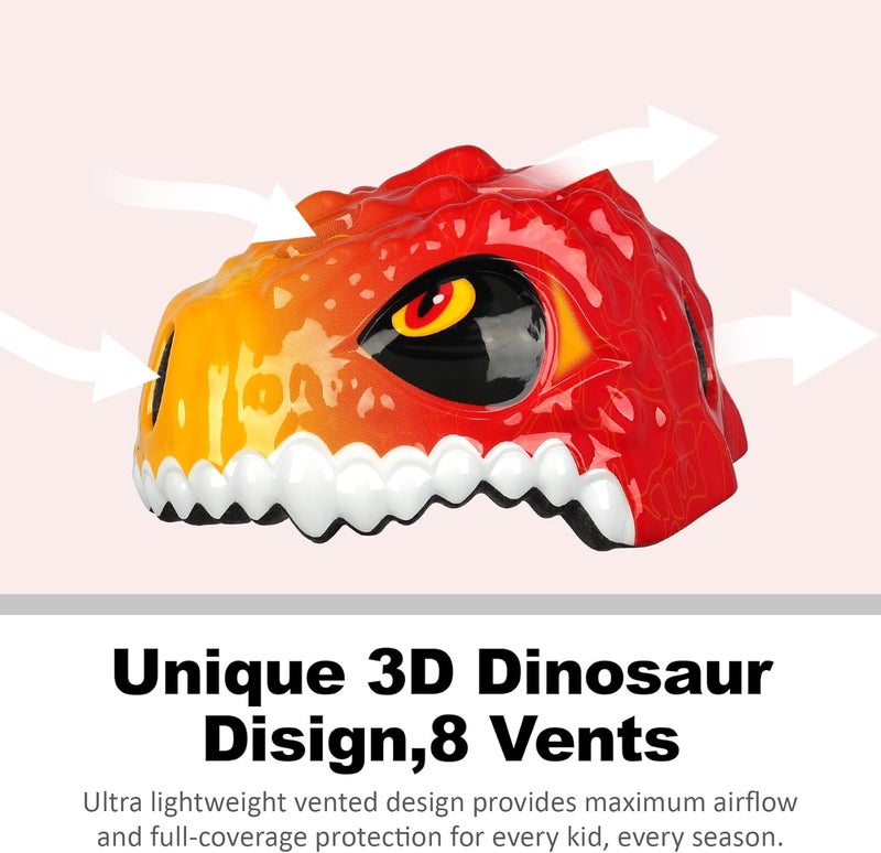 Bavilk Toddler Kids Bike Helmet,3D Dinosaur Helmets for Boys Girls Infant/Baby to Children 1/2/3/4/5/6/7/8 Years Old Lightweight Adjustable Multi-Sports Bicycle Scooter Skateboard Skating Cycling - Image 3